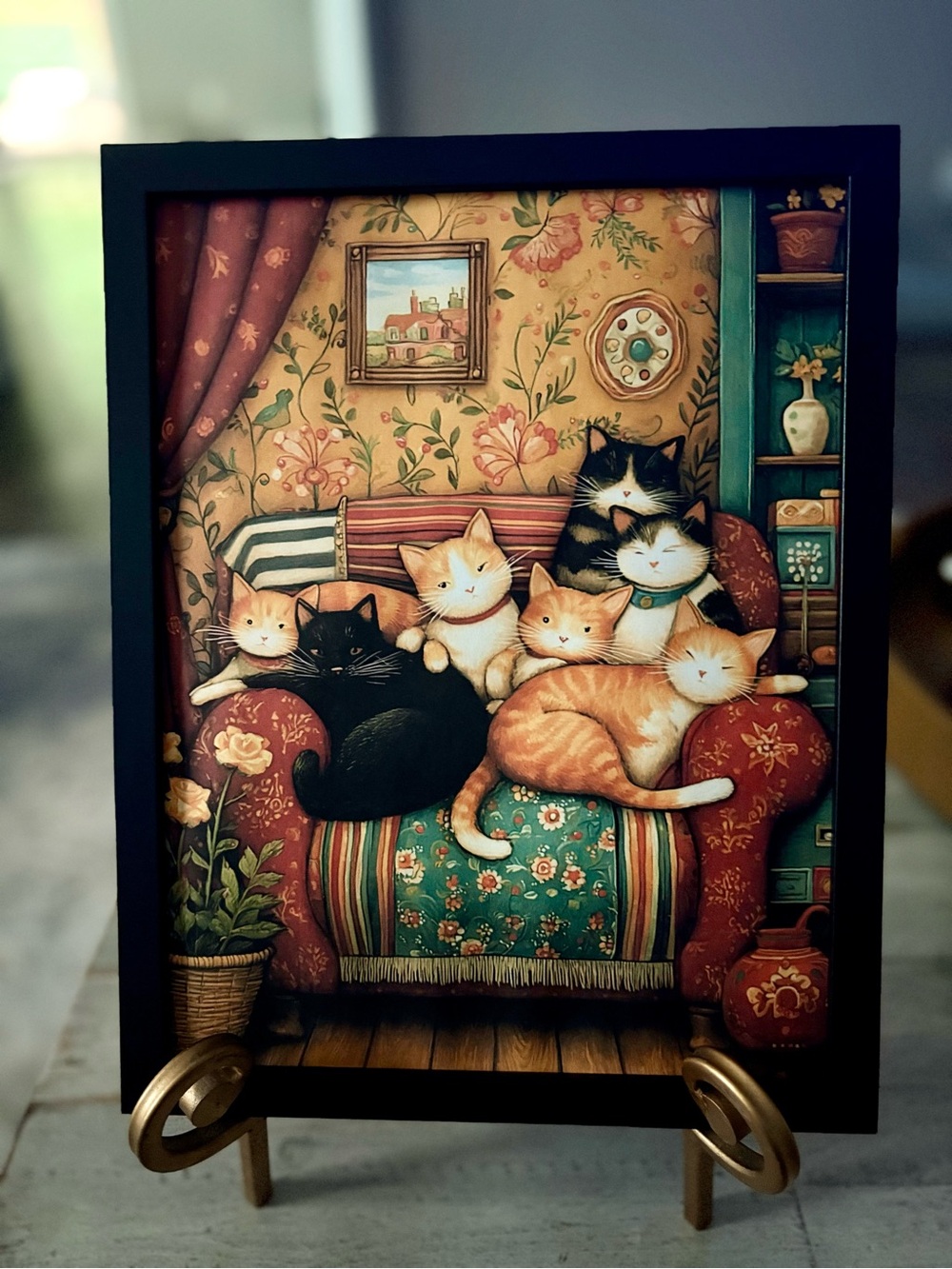Framed 8x10 Cat Family Home Art Print - Multicolor